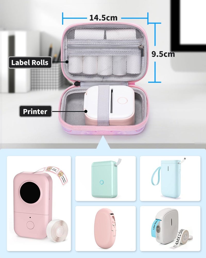 Memoking T02 Hard Storage Case - Compatible with Phomemo D30, SUPVAN E10, NIIMBOT D11, JADENS D110 and More, with Zipper Mesh Pocket, Waterproof Shockproof, Gradient Pink (Only Case) - Image 2